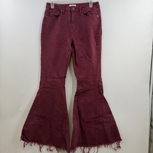 Shyanne High Rise Flare Jeans Wine Boho Western Frayed Hem 30x34